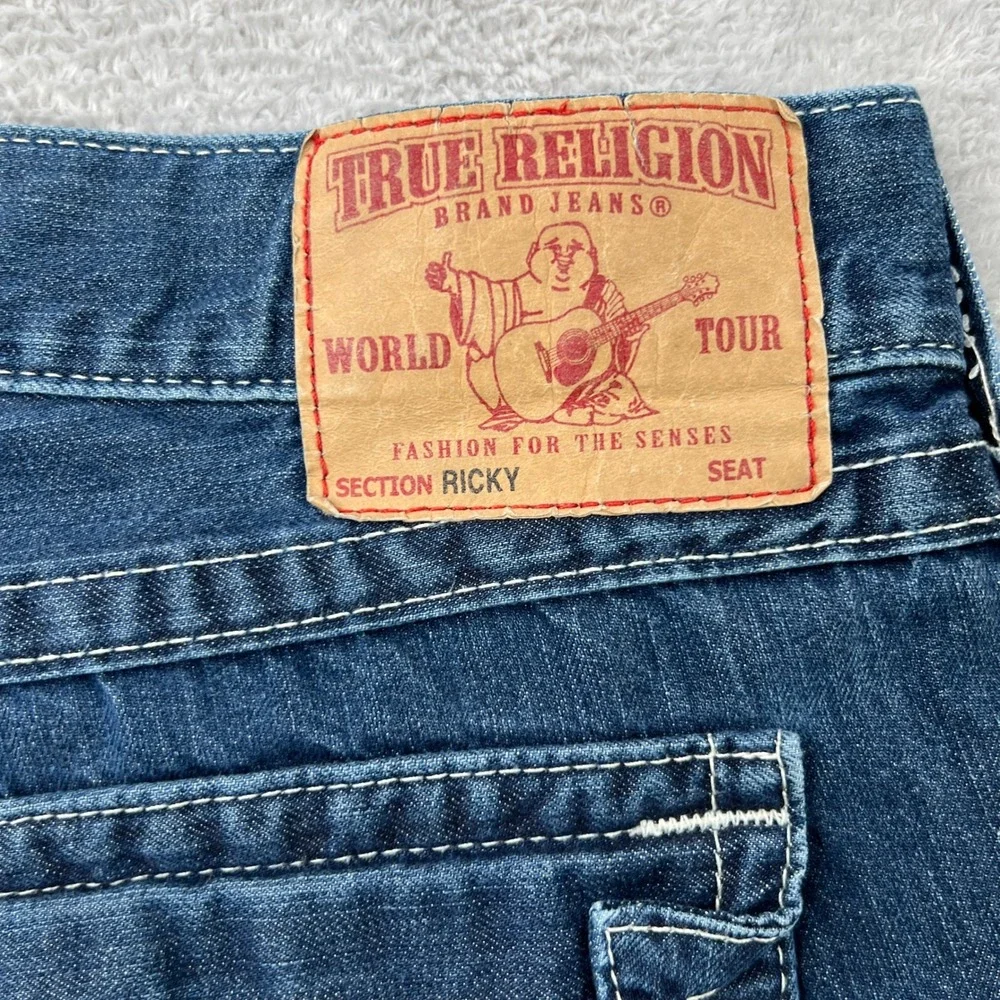 True Religion Ricky Big T Jeans 42 Straight Blue‎ Mens Y2K Contrast Stitch USA